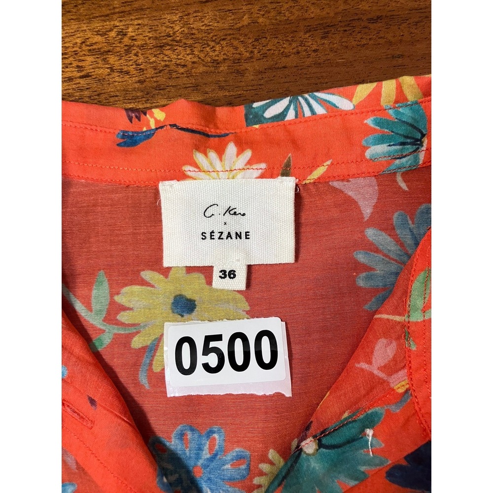 Sezane x C. Kero Floral Cotton Silk Blend Blouse Shirt Orange Daisy Print 36 EU - Picture 14 of 14
